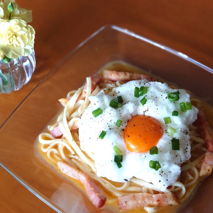 ふわふわとろ〜りᕷカルボナーラ風冷やしうどんꕤ୭*